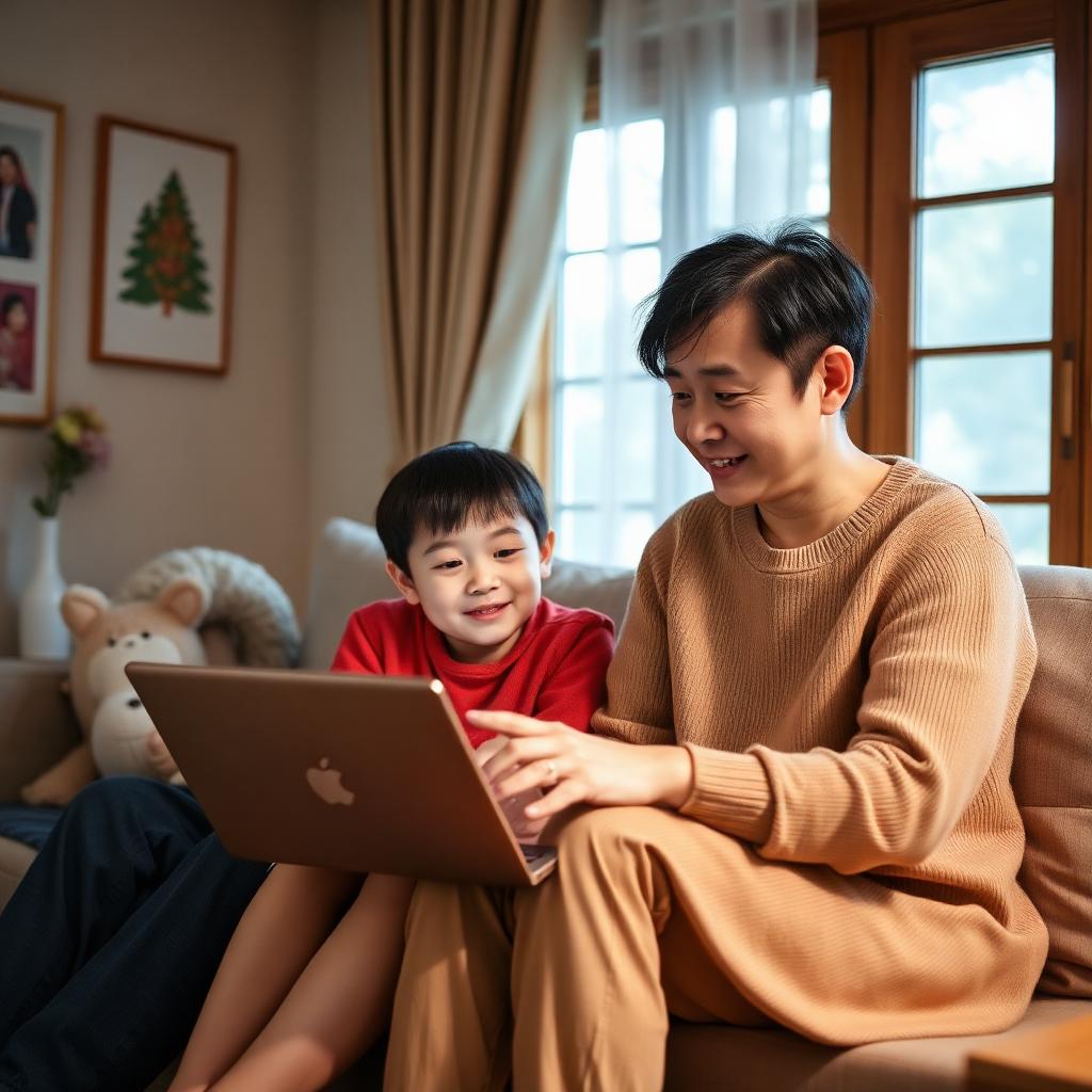Family planning a trip together on a laptop