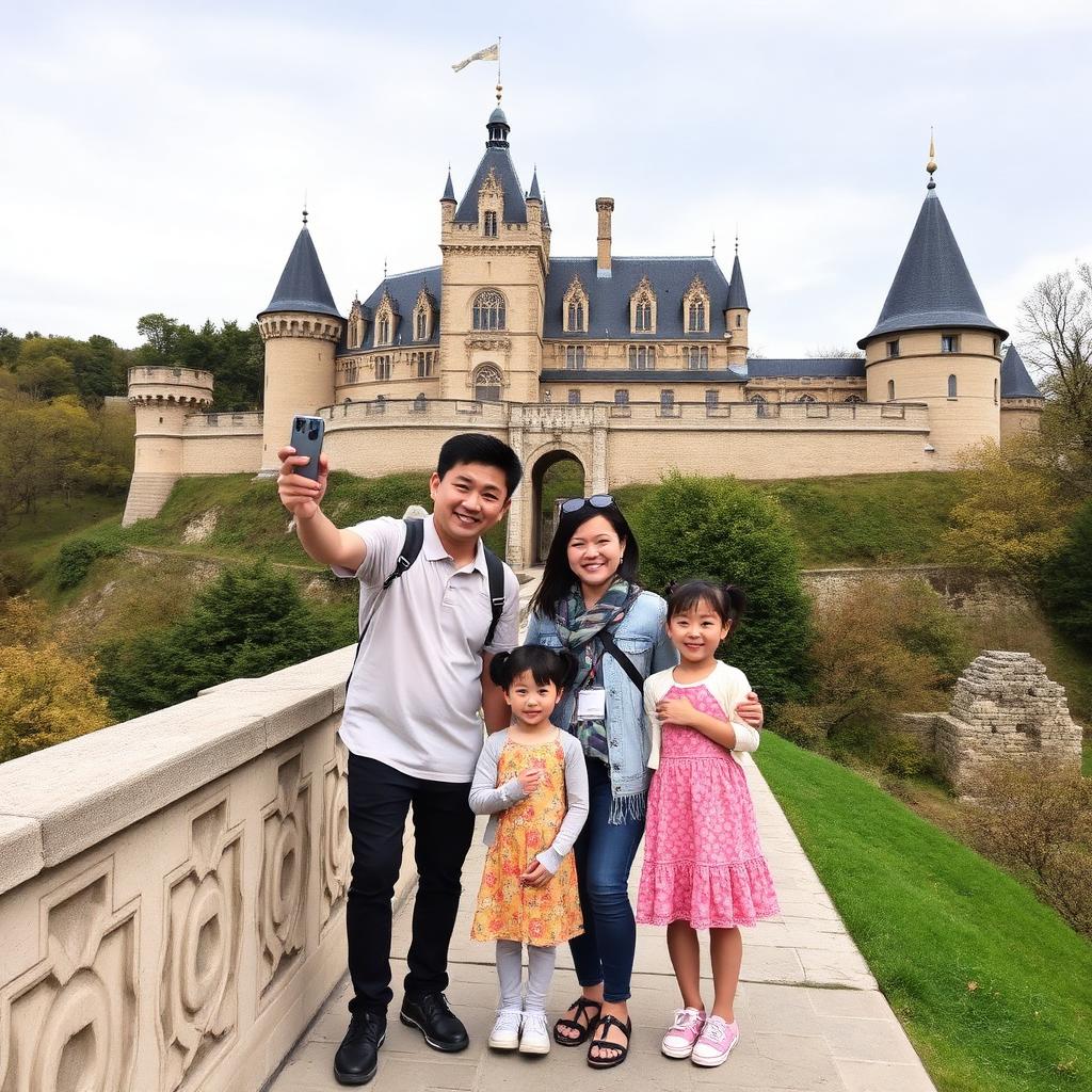 Family sightseeing at a castle
