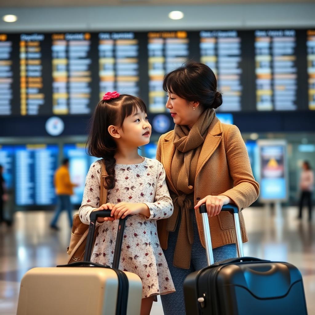 Mother and daughter at the airport