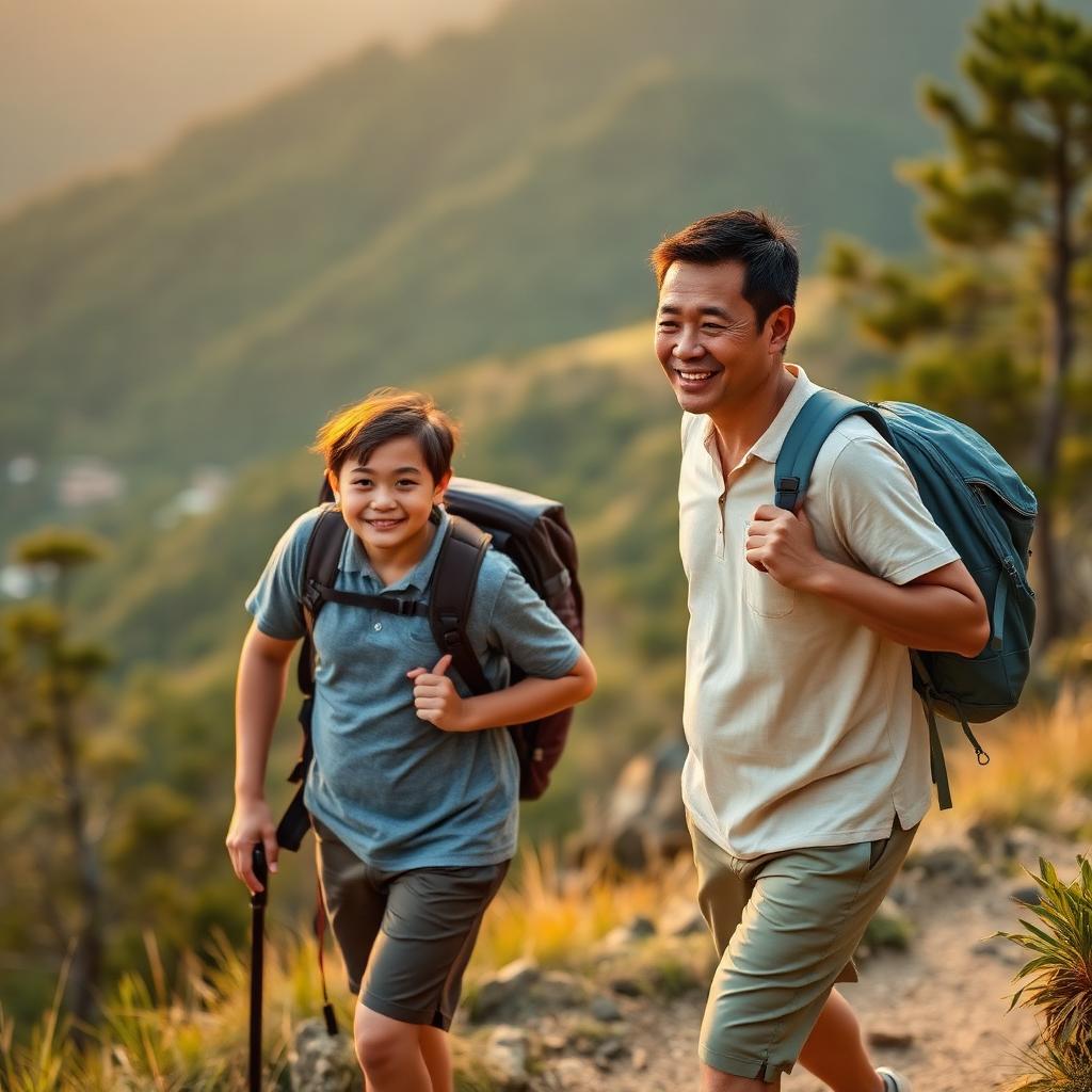 Father hiking with child